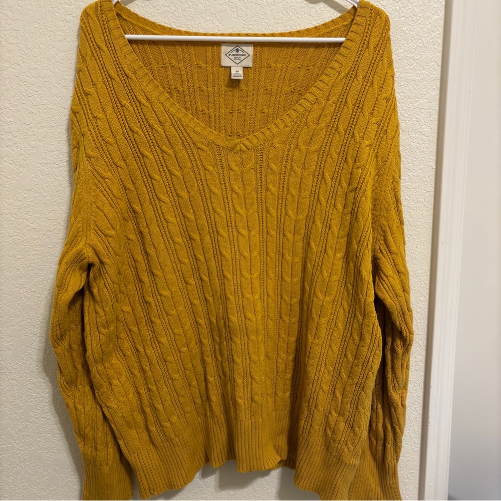 St. John's Bay Mustard Cable Knit V-Neck Sweater